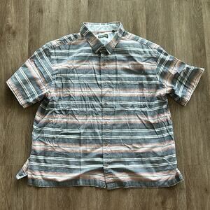 Orvis Striped Button Front Short Sleeve Shirt Size XXL 100% Cotton